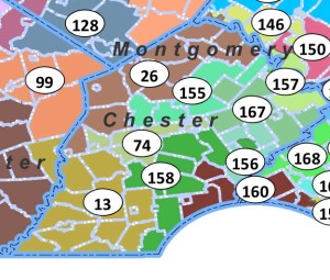    The new State House districts for Chester County, including the new 74th District, centered around Coatesville.