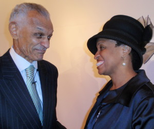 Rev. C.T. Vivian (left) chats with Dr. Tonya Thames Taylor after the program at CASH.
