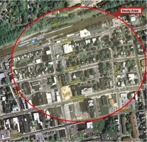 An Amtrak aerial photo shows the area that will be affected as the Coatesville train station project advances.