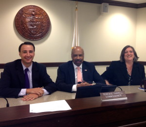 Chester County Commissioners Ryan Costello (from left), Terence Farrell, and Kathi Cozzone announced Thursday that the county has retained its Triple A bond ratings.