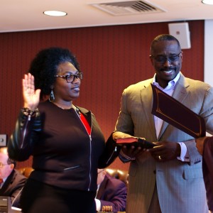 Linda Lavender Norris is sworn in at Monday's reorganizational meeting.