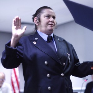 Polly Beebe is sworn in as fire police officer.
