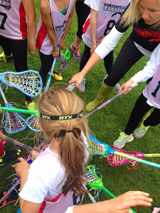 The 3-4 team of girls, led by coaches Melissa O’Hara and Heidi Williams put all of their sticks in to cheer on their team for a great game. Credit Coatesville Youth Lacrosse 